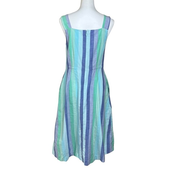 Talbots Size 4 Blue Green Stripe Fit & Flare Summer Tank Dress Pockets Easter - Picture 7 of 11